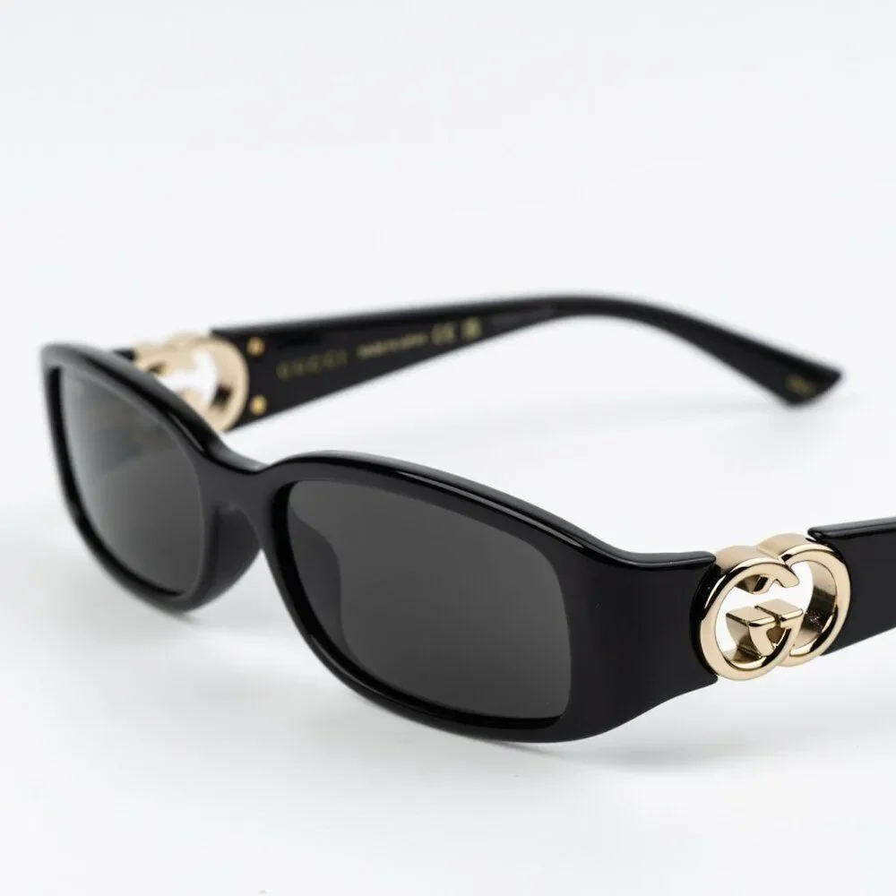 NEW Gucci GG1661S 001 Black Grey Rectangle Unisex Sunglasses